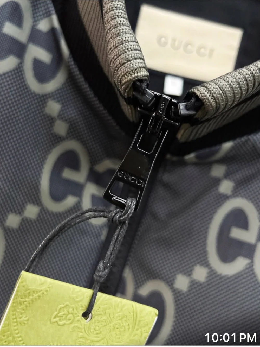 Gucci Gray GG Monogram Bomber Jacket with Green-Red Stripe
